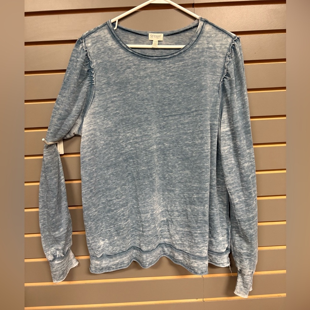Blue Distressed Long Sleeve Top, Women’s XL